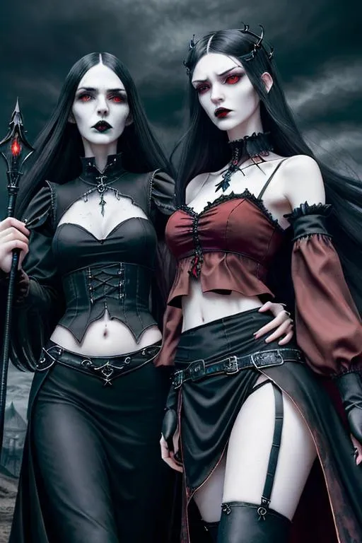 Prompt: Gorgeous perfectly detailed facial features, long legs, sumptuous perfect body, ultra pale, visible midriff, random pose, gothic fantasy, close-up portrait, gloomy random dystopian landscape, goth girl with a sceptre, wearing a long black period appropriate dress, wind blown long flowing random colored hair, large reflective red eyes, fierce agonizing look, wandering lights, , surreal, symmetrical, intricate details, high detail, perfect studio lighting, perfect shading, Professional Photo Realistic Image, RAW, artstation, splash style dark fractal paint, contour, hyper detailed, intricately detailed, unreal engine, fantastical, intricate detail, steam screen, complimentary colors, fantasy concept art, 64k resolution, deviantart masterpiece, splash arts, ultra details, Ultra realistic, hi res, UHD, complete 3D rendering.