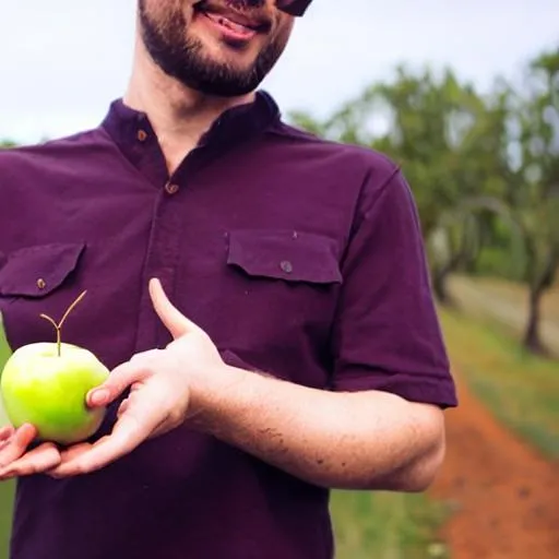 Prompt: man holding apple