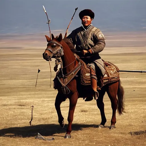 Prompt: Fierce Buryat archer on horseback.