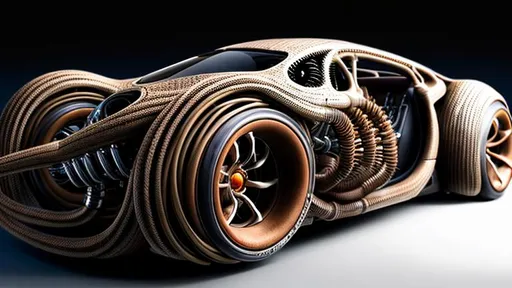 Prompt: A ultra-realistic, living and breathing biomechanical car is depicted, showcasing an intricate network of winding surface pipes.