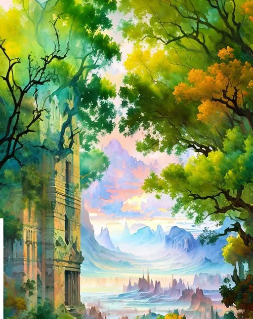 Prompt: Cinematic fantasy landscape in Gouache Style, Watercolor, Museum Epic Impressionist Maximalist Masterpiece, Thick Brush Strokes, Impasto Gouache, thick layers of gouache watercolors textured on Canvas, 8k Resolution, Matte Painting oil painting by James Gurney Abstract World