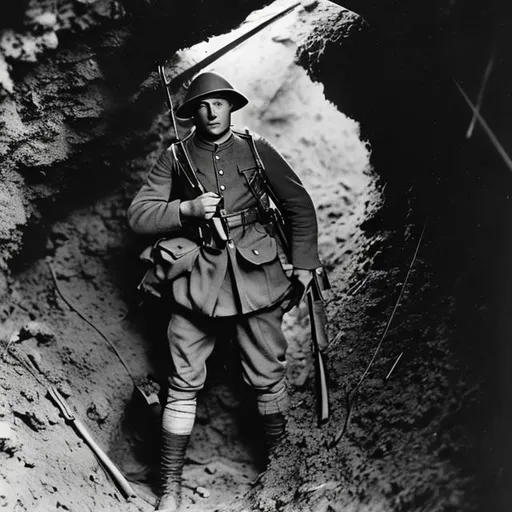 Prompt: A American Soldier in a ww1 trench