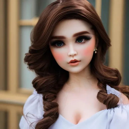 Prompt: Woman turned into a beautiful porcelain doll