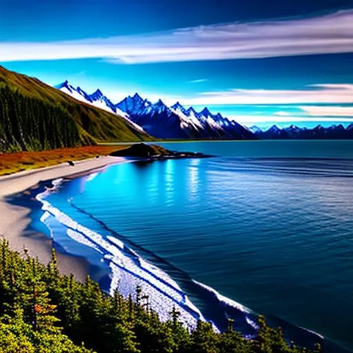Prompt: Alaskan coastline mid spring

