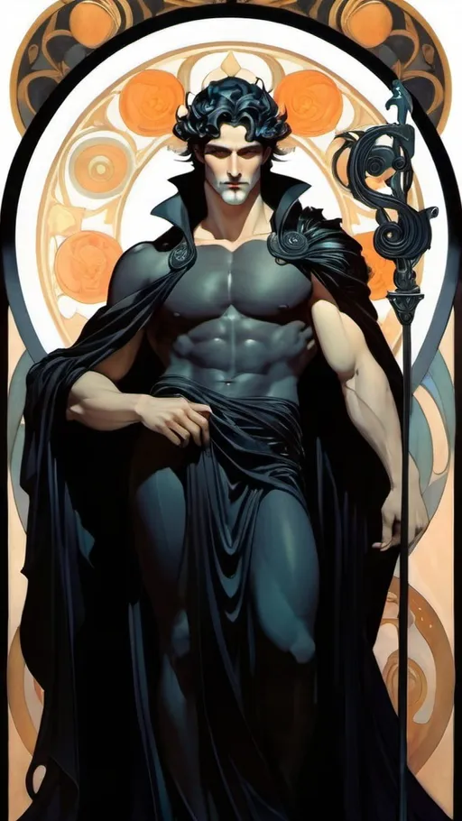 Prompt: Hades, the male God of the underworld, black clothes 