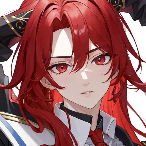 Prompt: Zerif 1male (Red side-swept hair covering his right eye)UHD, 8K, Highly detailed, insane detail, best quality, high quality, wearing a police uniform