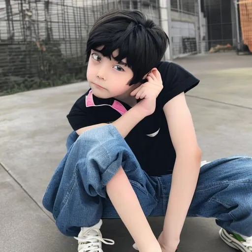 Prompt: 8 year old anime boy with black hair