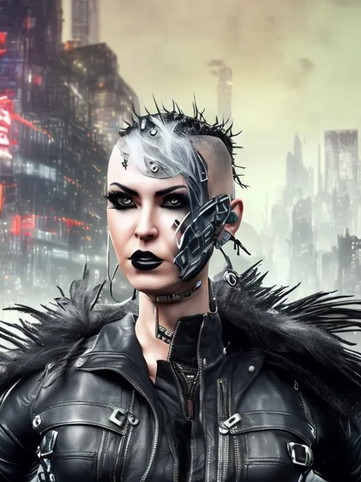 Prompt: Mohawk, full body, high resolution, leather clothing, cyber gothic, sci-fi city