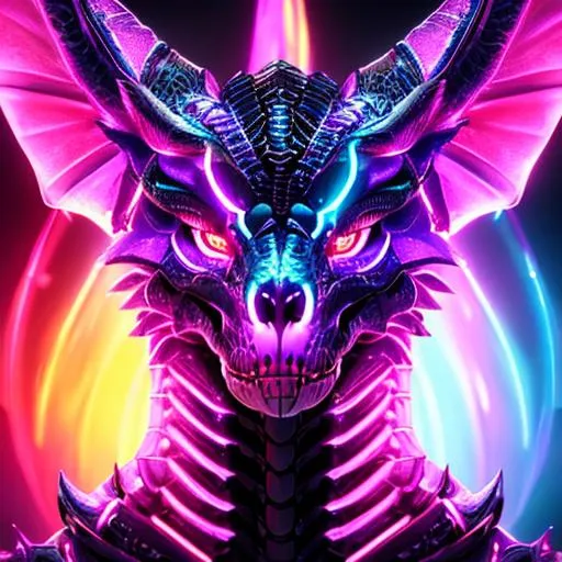 portrait of a roaring neon skeleton dragon with irid... | OpenArt