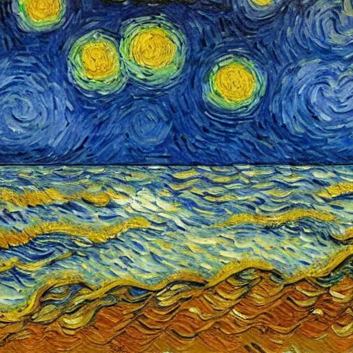 Prompt: van gogh style painting of a storm at sea