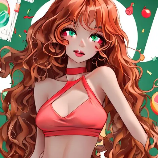 anime girl with curly brown hair and green eyes