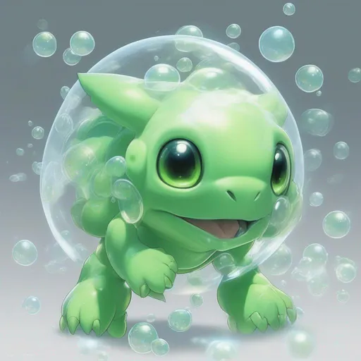 Prompt: Although it looks like it is just pale green bubbles at first glance, it is a Bubble Digimon that can move freely and express a plethora of facial expressions, it generates tiny bubbles, and proliferates them, Masterpiece, best quality
