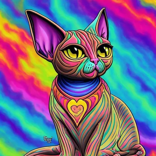 Prompt: Sphinx cat in the style of Lisa frank