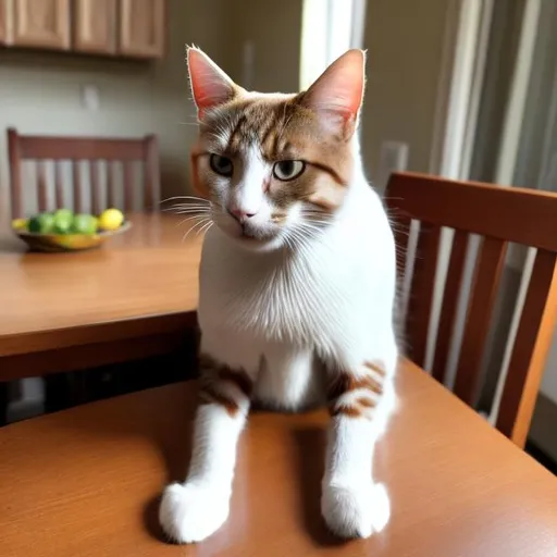 Prompt: a cat is sitting at the table