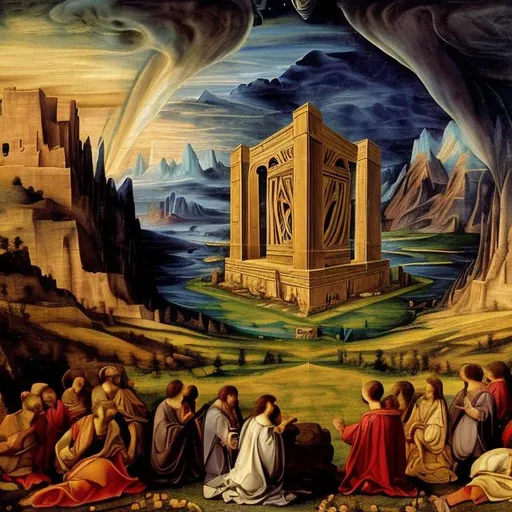 Prompt: yhwh tetragrammaton in renaissance style landscape painting