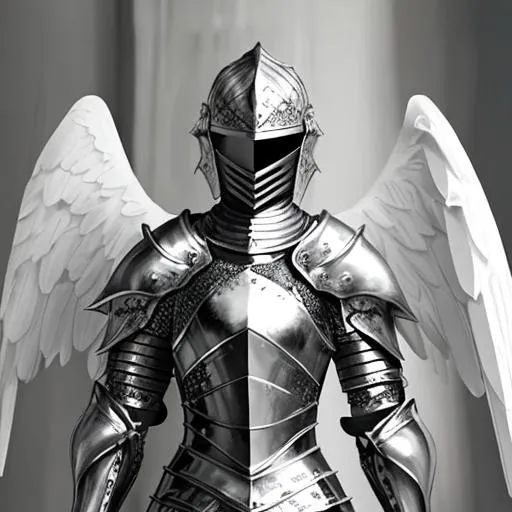 Prompt: Knight black and white armour with angel wings
