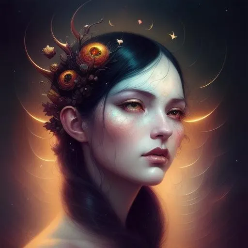 Prompt: The night is dark and full of thunder, lightning and Beauty stars art by Anna dittman, Ruan Jia, Atey ghailan, Alberto seveso, tom bagshaw, Karol back, Gediminas Pranckevicius, Trending on Artstation, golden eyes, Bright Vivid Colors, Polished, Masterful Surrealism, Photorealistic, Cel-shaded, digital illustration, unreal engine, 64k, high definition, light, depth of scale, atmospheric, luminous, iridescent, glowing, 3D texture, octane render, gorgeous, stunning body, deep chest, Highly detailed photo realistic digital artwork. High definition. Android Jones" and tom bagshaw, BiggalsOctane render, volumetric lighting, shadow effect, insanely detailed and intricate, photorealistic, highly detailed, artstation by WLOP, by artgerm
