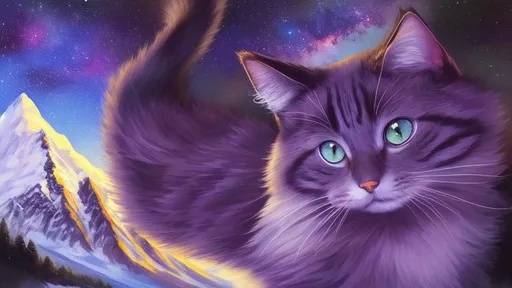 Prompt: Extremely detailed high quality, breathtaking painted image of a star gazing cat. With snowcapped mountains in the background. Award winning.