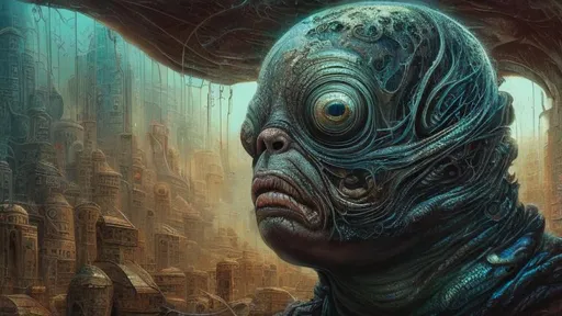 Prompt: Portrait of an incredibly ugly person with the head of a barreleye. slimy and wet, intricate complexity, horror, psychedelic art, trending on art station, photoreal, 8k, octane render, by Naoto Hattori + Daniel Merriam, dystopian background, tetradic colors dystopian fantastical hyperdetailed cyberpunk