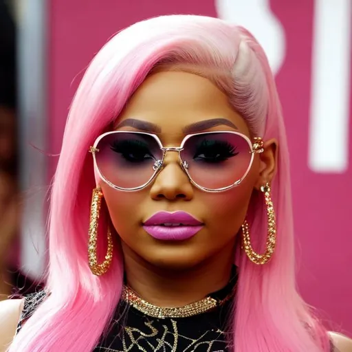 Prompt: Nicki Minaj with pink sunglasses 
