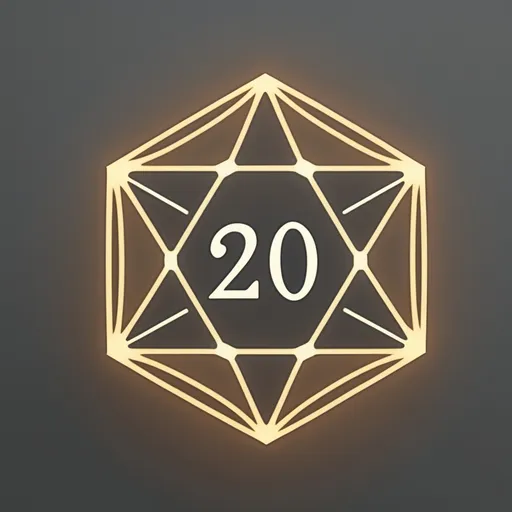 Prompt: Just show straight lines and the number 20. No curves or symbols.  This is a glowing outline for the face of a 20 sided die.