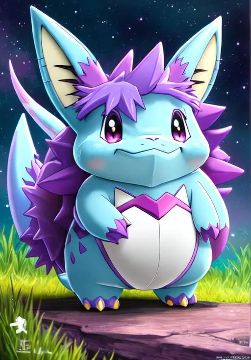 Prompt: UHD, , 8k,  oil painting, Anime,  Very detailed, zoomed out view of character, HD, High Quality, Anime, , Pokemon, Nidorino is a light-purple, quadrupedal mammalian Pokémon with hard scales. It has several darker purple patches across its body. It has large, spiny ears with teal insides, narrow black eyes, and a long snout with two pointed teeth protruding from the upper jaw. Nidorino has a ridge of toxic spines on its back and a long pointed horn on its forehead. The horn is harder than a diamond and capable of secreting poison on impact. The more adrenaline Nidorino has in its body, the more potent the poison is. Its short legs have three claws on each foot. Nidorino is a male-only species.

Nidorino is independent, nervous, and fierce, and it is often described as violent and easily angered. It uses its ears to check its surroundings. If it senses a hostile presence, all the barbs on its back bristle up at once, and it challenges the foe with all its might. Nidorino's harder-than-diamond horn can destroy diamonds, and it uses that horn to destroy boulders in its search for Moon Stones. Nidorino live in hot savannas and plains.
Pokémon by Frank Frazetta