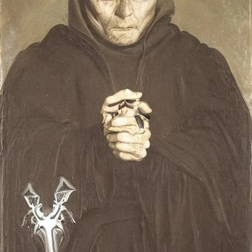 Prompt: a portrait of an man wearing a dark armored cloak with a hood mostly hiding his scarred face. the man is holding a glaive with both hands in a defensive pose, the glaive is a long polearm with a blade which is emanating dark energy in an aura , the man is centered in the portrait, Matte painting , detailed painting, greg rutkowski