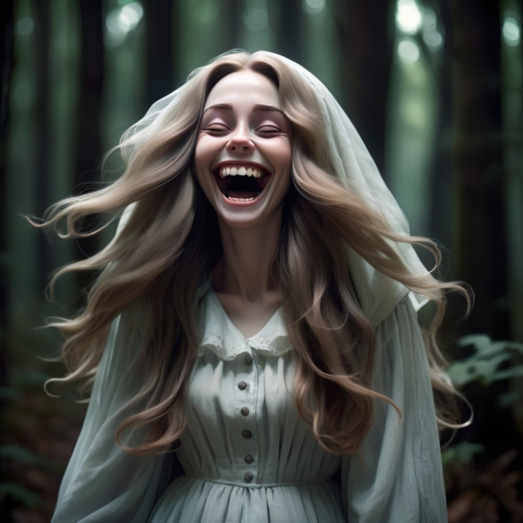 Cute Pale Skinned Ghost Woman With Long Hair Laughi