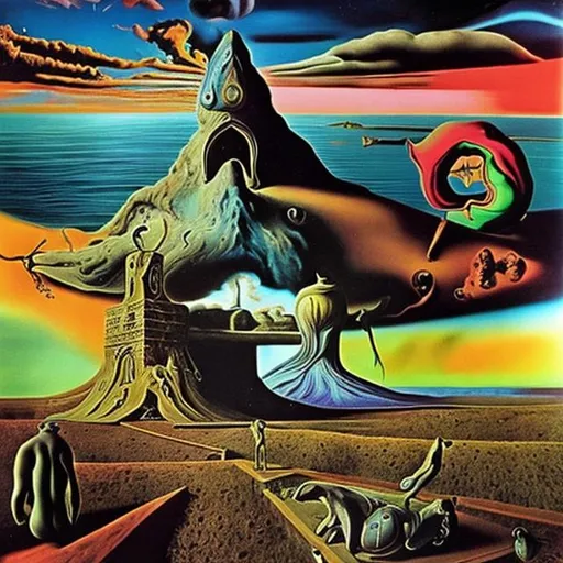 Prompt: 
psychedelic and surreal art of salvador dali and pink floyd time
