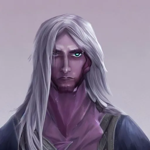 Prompt: drow, pink eyes, male, adventurer, long hair, academic, bored, white hair
