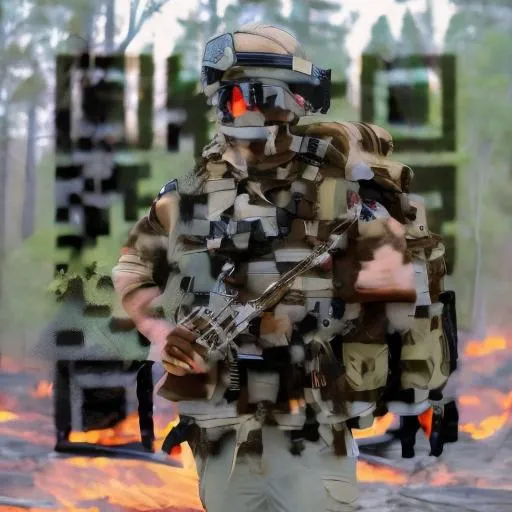 Prompt: soldier holding vz58 in forest fire

