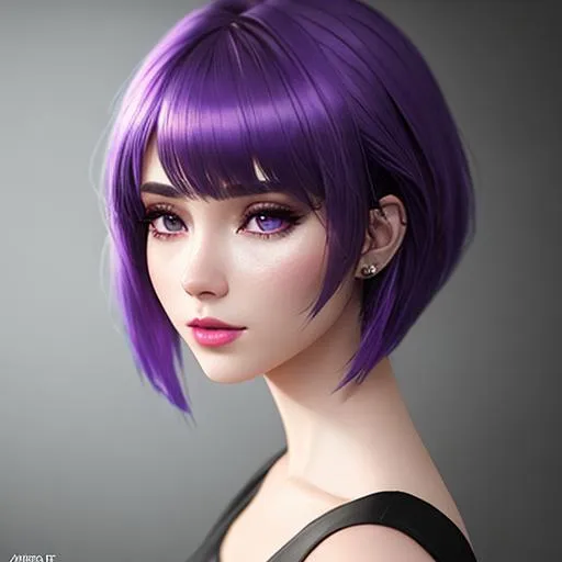 Prompt: (in the style of <joemad>)++ ([<bad_prompt> <bad_artist> <easy_negative> grainy blurry]) (8k resolution, extremely detailed, artistic, hyperrealistic, octane render, cinematic lighting, dramatic lighting, masterpiece) E-woman, fully body, purple pixie cut hair, bangs hairstyle, pale skin, light freckles, dark green eyes, high detail, highly detailed, digital painting, blank background, black fingernails on fingers, dark red lipstick, goth clothing, emo, nose small ring, ears earrings, small pearcing below mouth
