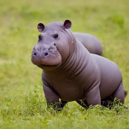 Prompt: cute baby hippo in the savanna