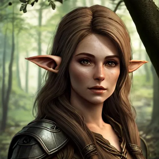 Prompt: Woman, wood elf, 8k, Skyrim, woodland, beautiful, photorealistic 