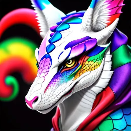 Prompt: Portrait of a colorful anthro scaley dragon with a white face with clown-like markings wearing a black hoodie, perfect composition, watercolor on paper with pencils, hyperrealistic, super detailed, 8k, high quality, trending art, trending on artstation, sharp focus, studio photo, intricate details, highly detailed, Trending on Artstation, Popular on Dribbble, Cozy wallpaper, Pastel colors, soft lighting