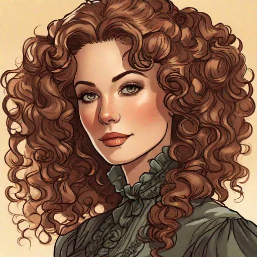 Prompt: An attractive 35 year old woman from the Victorian woman, elegant, facial closeup, very curly hair