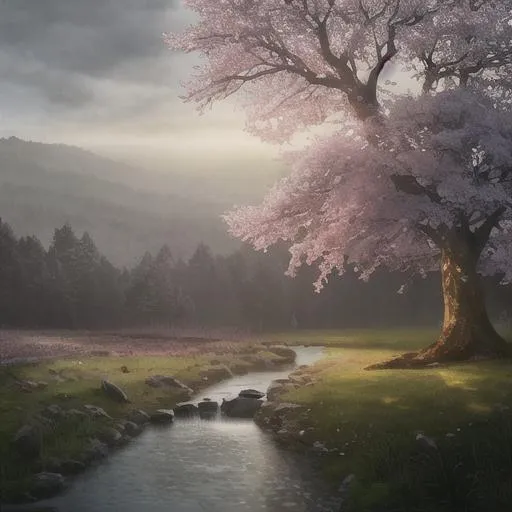 Prompt: nature landscape, dramatic lighting, cherry tree, 8k, photorealistic, high detail
