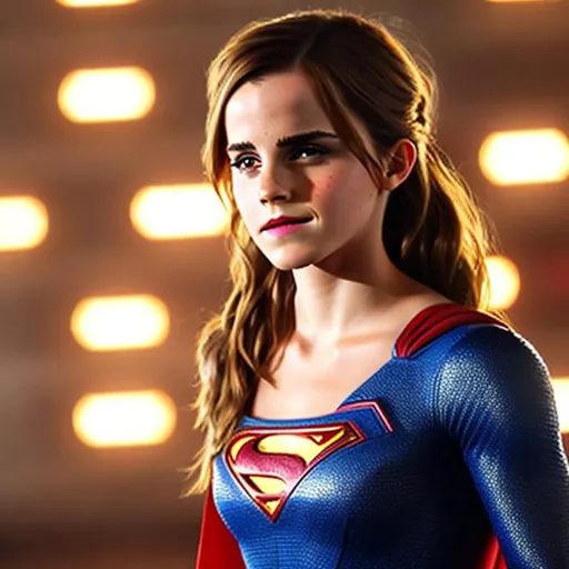 Prompt: emma watson as hot Superman open unbuttoned