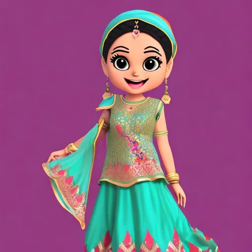 Prompt: Punjabi girl, punjabi dress,smiling,animated 