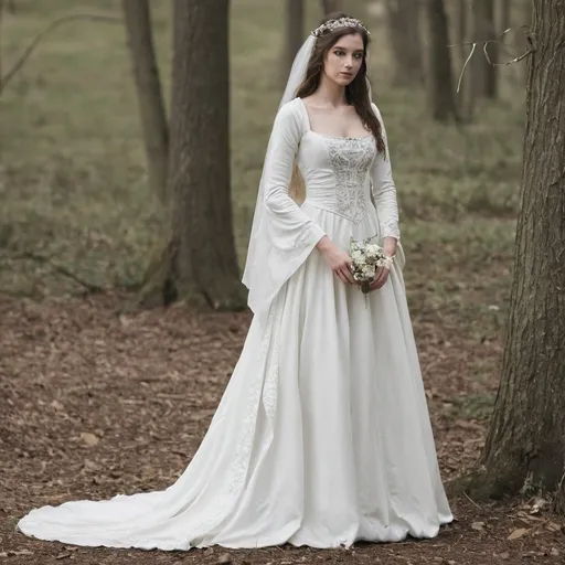 Prompt: medieval white wedding dress