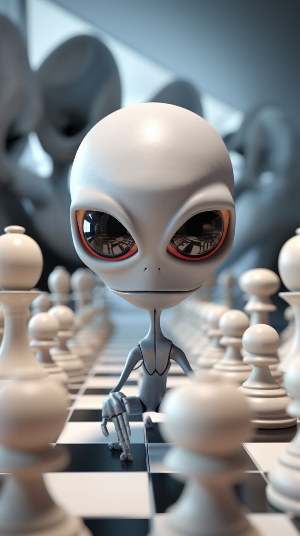 Prompt: alien invaders game android screenshot, in the style of scott rohlfs, shallow depth of field, humorous caricature, daz3d, dark white, eye-catching, tex avery