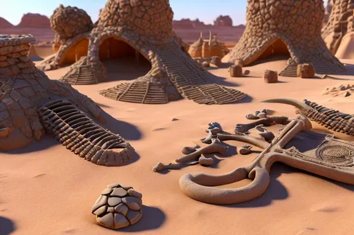 Prompt: archeological desert dig site, dragon bones, sandy, dusty, old, cool colors, deep color, hyperrealism, filmic, 4K, 64 megapixels, 8K resolution, 3D shading, beautiful, colorful, complex, hyperdetailed