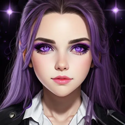 A woman with purple hair, purple eyes, purple lips,... OpenArt