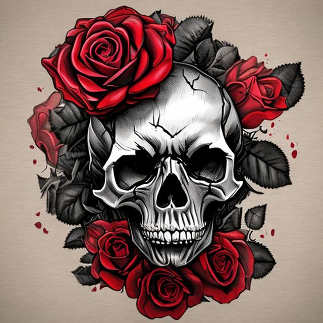 Skull with red roses