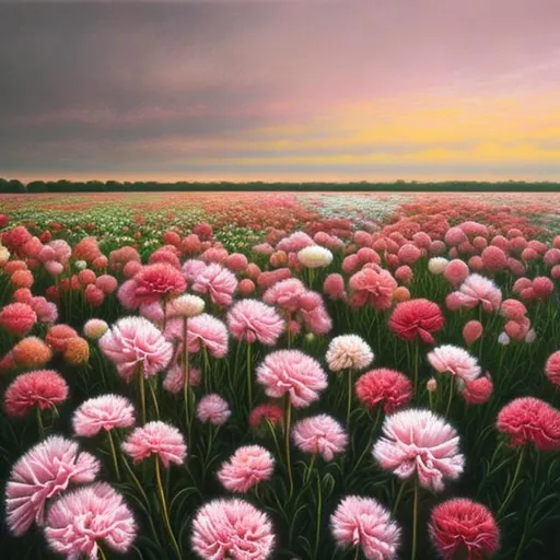 Prompt: a hyper detailed pastel painting of a field of  carnations in a horizon view
