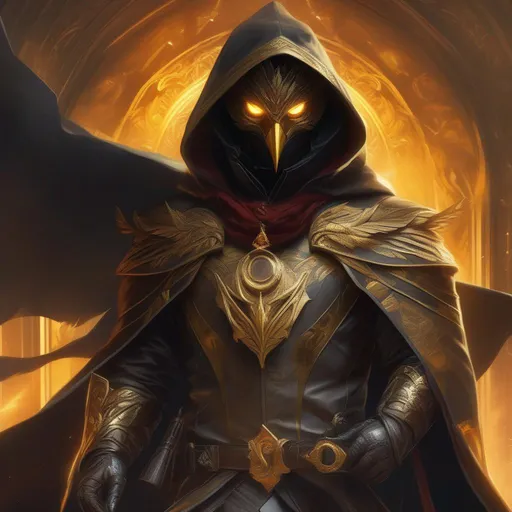 Prompt: high-quality high-detail highly-detailed breathtaking Villen ((by Aleksi Briclot and Stanley Artgerm Lau)) - ((a warlock)), hooded fire detailed owl warlock rich golden ornate robes casting sniper in hands, flying, smoke in feets, glowing, highly detailed vintage brass jester mask, add some glowing sniper in his hand, glowing chest emblem , smooth detailed shoulder plates, detailed ivory, full body, fantasy robes,, wearing mime mask, 8k,  full form, detailed library setting, full form, epic, 8k HD, ice, sharp focus, ultra realistic clarity. Hyper realistic, realistic, close to perfection, high quality cell shaded illustration, ((full body)), dynamic pose, perfect anatomy, centered, freedom, soul, approach to perfection, cell shading, 8k , cinematic dramatic atmosphere, watercolor painting, global illumination, detailed and intricate environment, artstation, concept art, fluid and sharp focus, volumetric lighting, cinematic lighting.