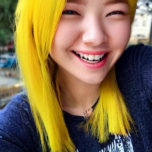 Prompt: a beuatifull girl,yellow hair,double eyelids,
beautiful smile,high nose
