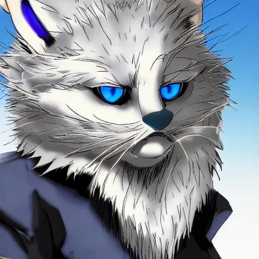 Prompt: has blue skin and blue eyes. your stand has blue fur on it and wears a gray scarf.