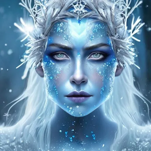 Blue ice queen beautiful hyper realistic face featur... | OpenArt