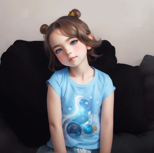 Prompt: Full body anime portrait of a little girl, soft skin, big dreamy blue eyes, beautiful intricate brown hair, symmetrical, anime wide eyes, soft lighting, detailed face, by makoto shinkai, stanley artgerm lau, wlop, rossdraws, concept art, anime,  digital painting, looking into camera
